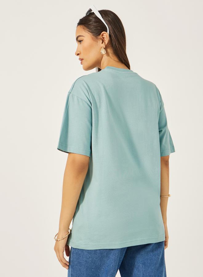 Styli Embroidered Oversized Round Neck Longline T-Shirt - Image 4