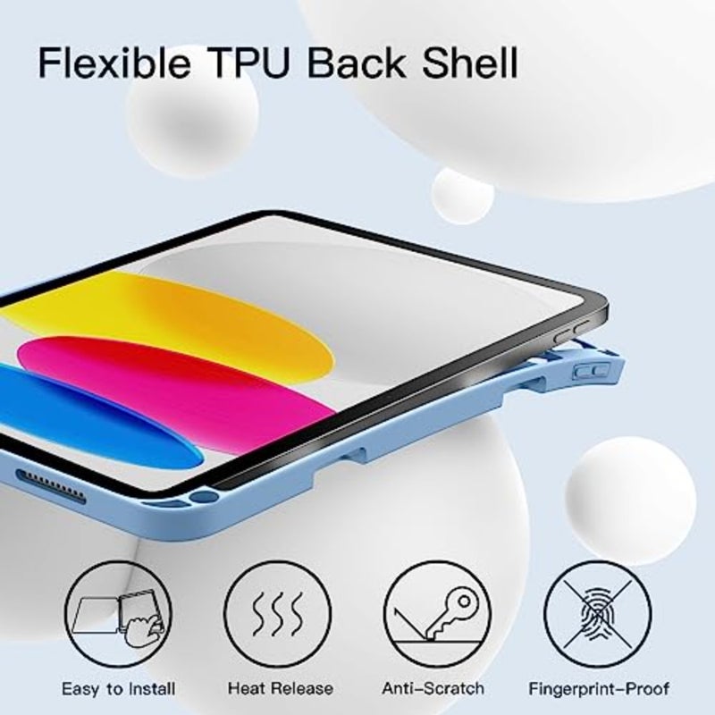 غطاء حافظة لجهاز iPad A16 11th/10th Gen 2025/2022 الموديل: TPU ناعم باللون الأسود مع حامل قلم رصاص وحامل ثلاثي الطي للاستيقاظ/النوم التلقائي وتصميم خفيف الوزن مقاوم للصدمات - Image 3
