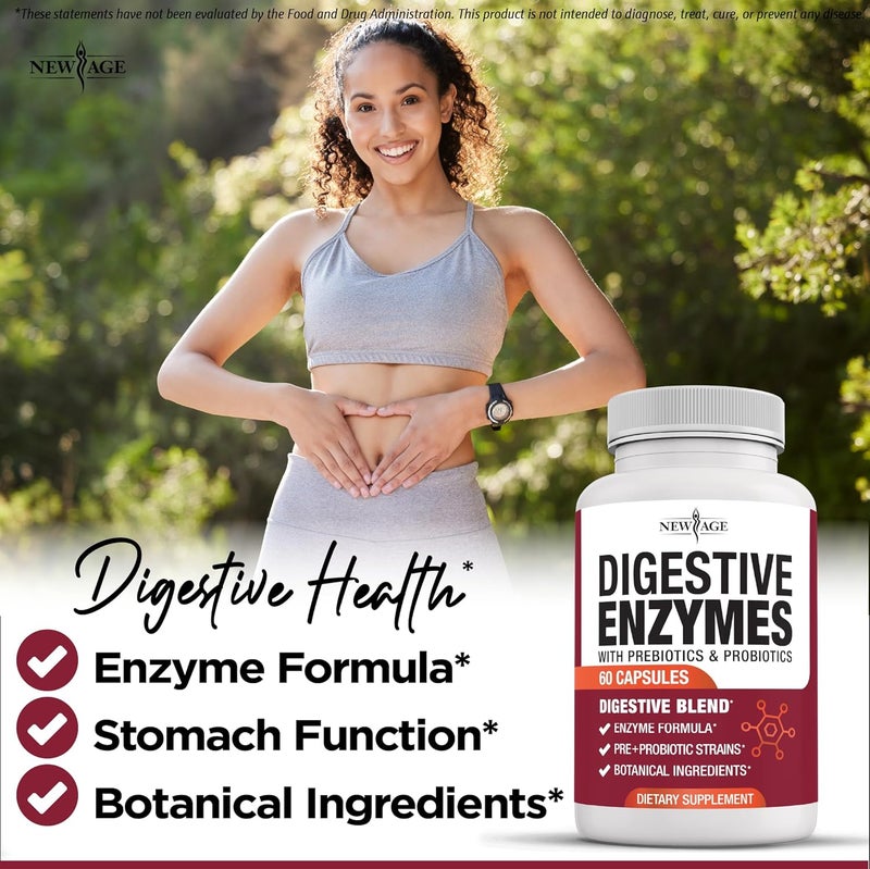 NEW AGE Digestive Enzymes for Gut Health  Probiotic Multi Enzymes with Prebiotics and Probiotics with Lipase for Women and Men for Digestive Health Daily Enzymes for Digestion  180 Count - Image 5