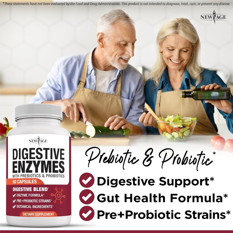 NEW AGE Digestive Enzymes for Gut Health  Probiotic Multi Enzymes with Prebiotics and Probiotics with Lipase for Women and Men for Digestive Health Daily Enzymes for Digestion  180 Count - Image 4