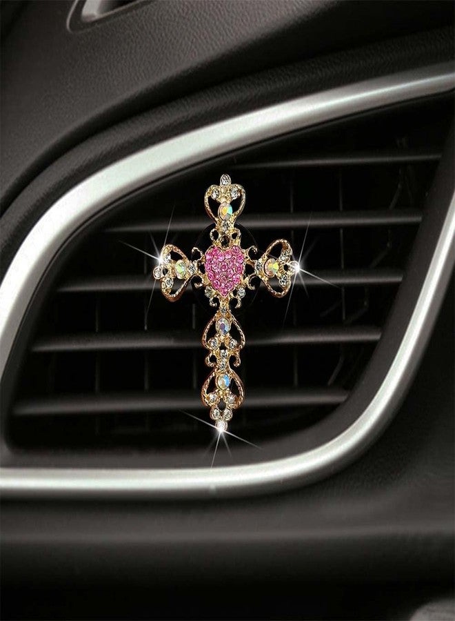 Auconda 2 Pack Car Vent Clip Bling Car Accessories,Crystal Cross and Heart Car Vent Clip Air Freshener,Car Diffuser Vent Clip Diamond Car Decoration Car Essentials for Women(Pink) - Image 4