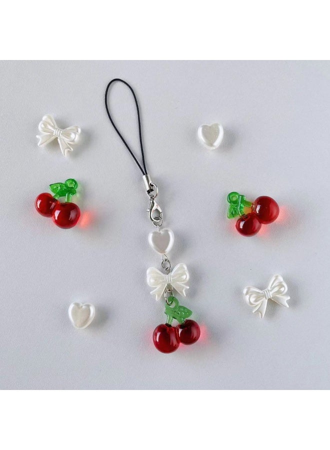 NIBEMINENT Beaded Phone Lanyard, Anti Lost Removable Wrist Strap, Little Cherry Bow Bracelet Pendant, Phone Keychain Lanyard