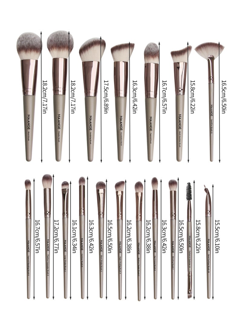 MAANGE مجموعة أدوات المكياج 24 قطعة، مجموعات فرش مكياج احترافية - تشمل فرشاة أحمر الخدود، فرشاة تحديد، فرشاة أساس، فرشاة خافي العيوب، فرشاة ظلال العيون، إسفنجة بودرة وحقائب قماشية (رمادي) - Image 3