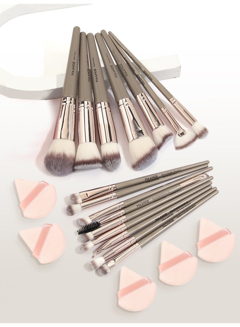 MAANGE مجموعة أدوات المكياج 24 قطعة، مجموعات فرش مكياج احترافية - تشمل فرشاة أحمر الخدود، فرشاة تحديد، فرشاة أساس، فرشاة خافي العيوب، فرشاة ظلال العيون، إسفنجة بودرة وحقائب قماشية (رمادي) - Image 2
