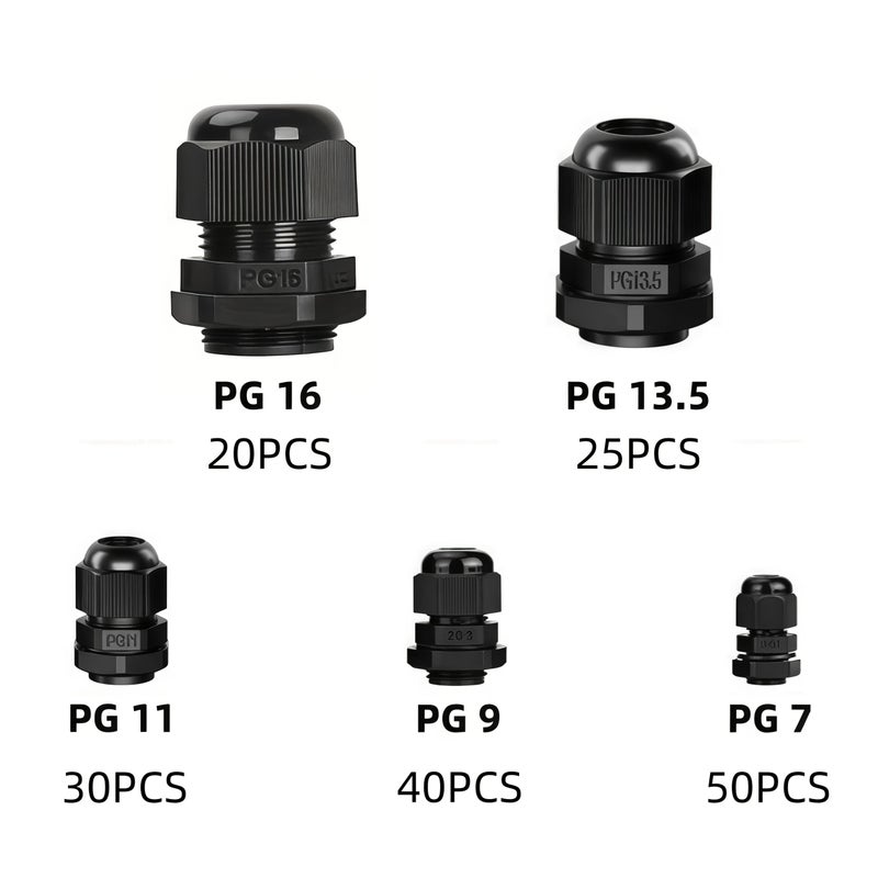 Black Cable Gland Kit 80pcs PG16 20pcs Nylon Adjustable Sealing Connector - Image 1