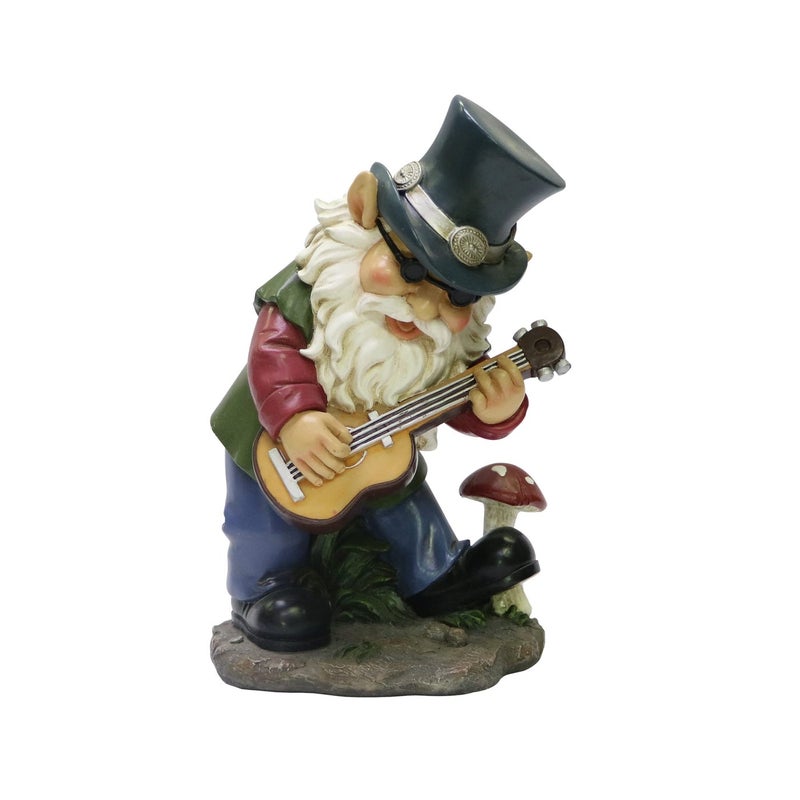 Natures Mark Rock n Roll Gnome in a Band Playing Guitar Resin Statue Figurine Home Garden Decorative Accent Dcor 9 H