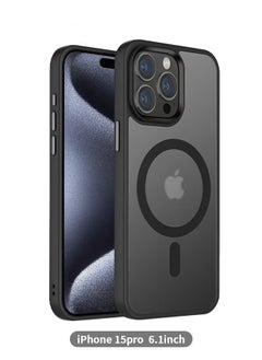 Magnetic Designed for iPhone 15 Pro Black Case,  Grade Protection & Compatible with MagSafe, Translucent Matte Back with Soft Edge Phone Case