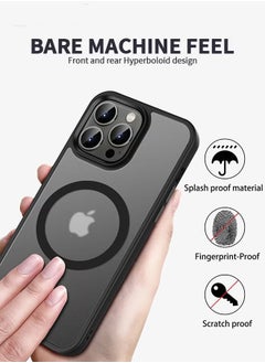 Generic Magnetic Designed for iPhone 15 Pro Black Case,  Grade Protection & Compatible with MagSafe, Translucent Matte Back with Soft Edge Phone Case  - Image 2