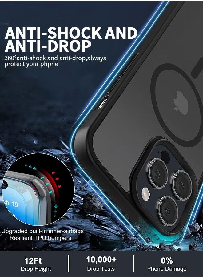 Generic - Magnetic Designed for iPhone 15 Pro Black Case,  Grade Protection & Compatible with MagSafe, Translucent Matte Back with Soft Edge Phone Case - Image 1