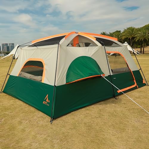 KTT Extra Large Tent 12 Person,Full Rainly,2 Bay-Windows,Family Cabin Tents,14'Lx10'Wx6.58'H,2 Rooms and 3 Doors 3 Windows with Mesh,Waterproof,Straight Wall,Big Tent for Outdoor,Picnic,Camping(Green) - Image 3