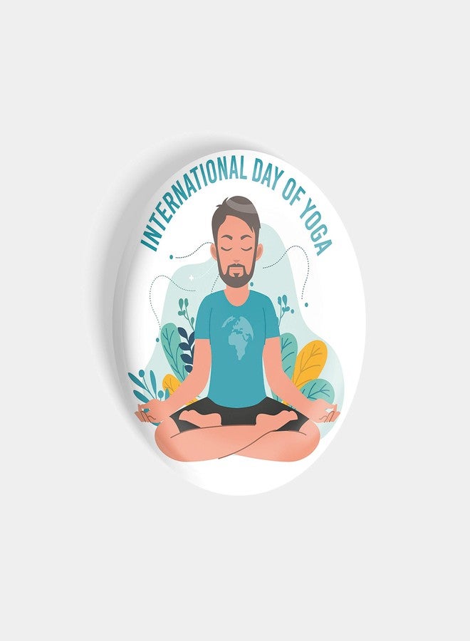 dhcrafts Pin Badges White International Yoga Day D3 Glossy Finish Design Pack of 1 - Image 3