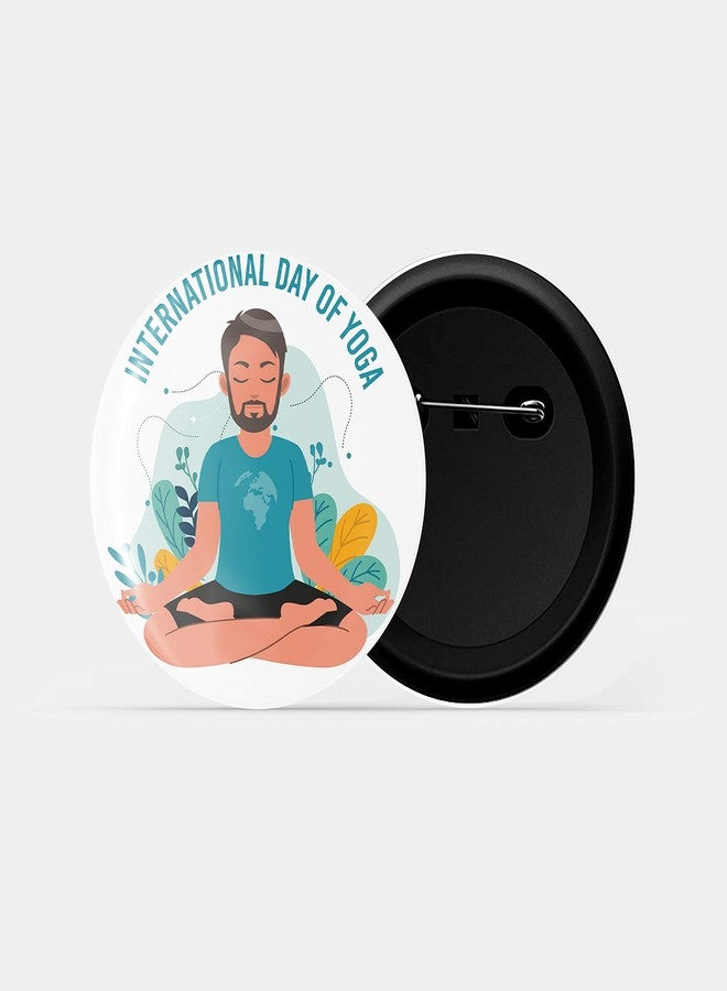 dhcrafts Pin Badges White International Yoga Day D3 Glossy Finish Design Pack of 1 - Image 2