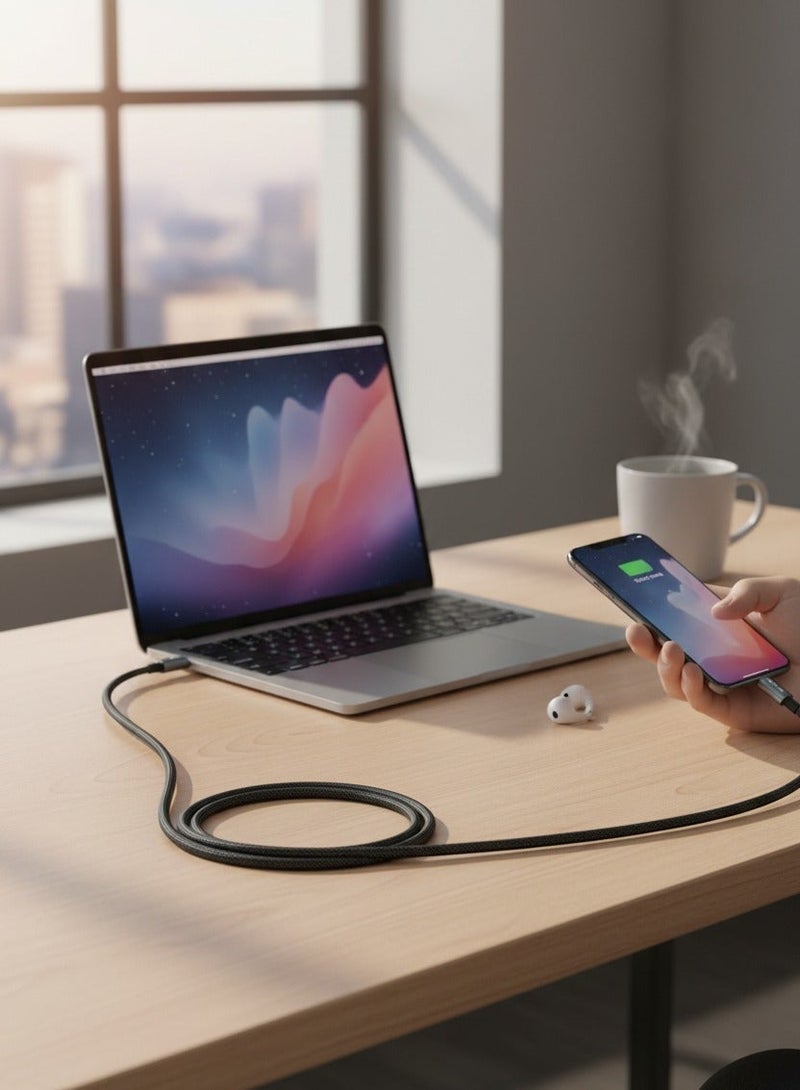 زوم بلس كيبل شحن سريع ZOOM PLUS ZP A599 RAPIDE بقوة 100 واط Type-C إلى Type-C، كيبل USB-C مضفر فائق المتانة للهواتف الذكية والأجهزة اللوحية واللابتوبات وأجهزة PD - Image 2