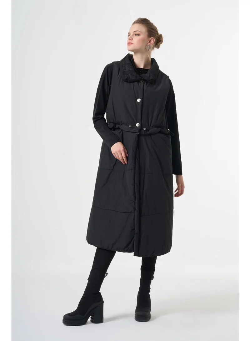 MissWhence Long Padded Vest - Black