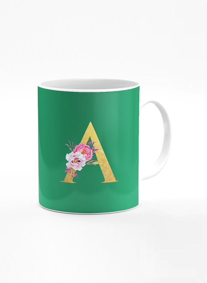 Stylizedd Designer Printed Coffee Mug 11oz Ceramic Personalised Gift Mugs Cup -Custom Monogram Initial Letter Floral Pattern Alphabet - A (Dark Spring Green)  - Image 1