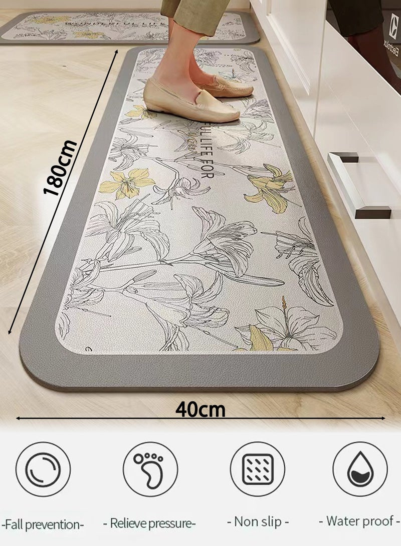 New Kitchen Mat, 40x180cm PU Leather Floor Mat – Waterproof & Oil-Resistant, Easy to Clean, Slow Rebound Comfort, Formaldehyde-Free & Eco-Friendly, Anti-Slip Grip, Cuttable Edges – Ideal for Kitchen, Laundry Room, Office - Image 1