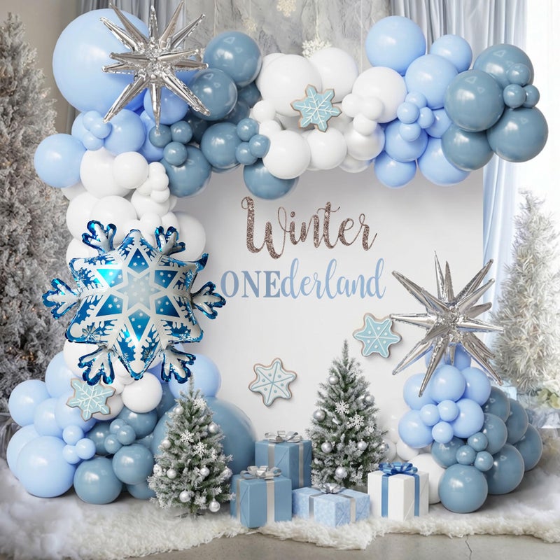 Ceeulvu Winter Wonderland Balloon Arch Kit Dusty Blue White Snowflake Star Balloons for Winter Onederland Party FrozenThemed Party Decor Baby Shower Christmas or Winter Birthday Decorations - Image 3