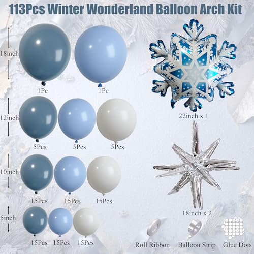 Ceeulvu Winter Wonderland Balloon Arch Kit Dusty Blue White Snowflake Star Balloons for Winter Onederland Party FrozenThemed Party Decor Baby Shower Christmas or Winter Birthday Decorations - Image 5