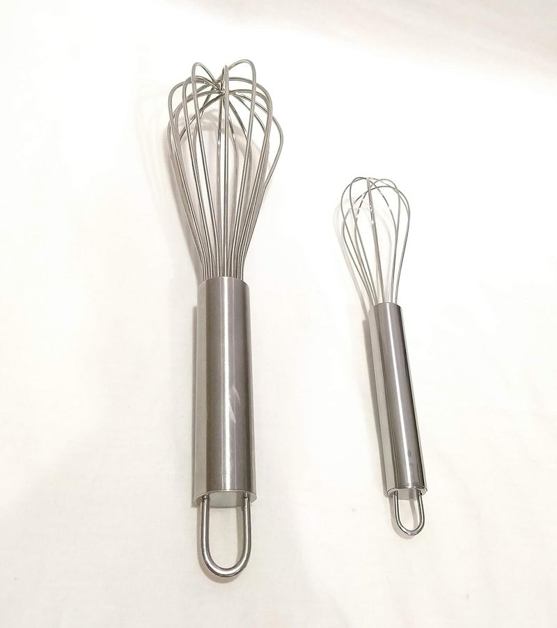 Bakers Pardise Set of 2 Stainless Steel Whisker Batter Mixer Hand Blender Egg Beater 8 Inch 10 Inch - Image 1