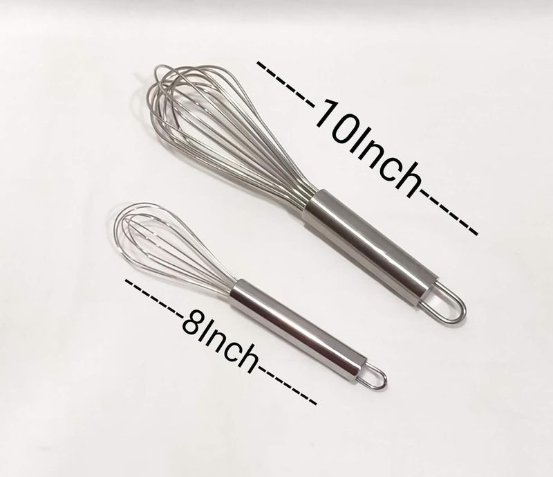 Bakers Pardise Set of 2 Stainless Steel Whisker Batter Mixer Hand Blender Egg Beater 8 Inch 10 Inch - Image 3