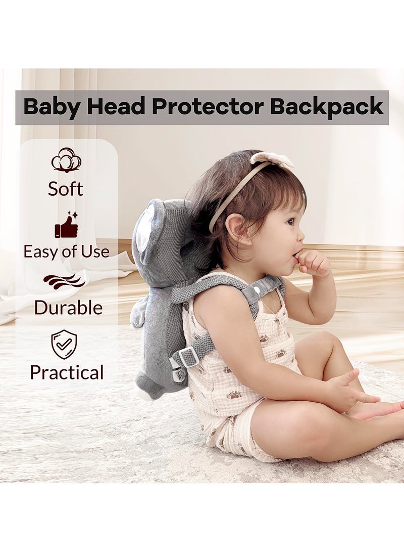Flushrenic Infant head protection backpack, infant head protection pad, adjustable backpack strap with horizontal fastening strap, essential safety belt for infants who are prone to falling, crawling, and walking, infant koala toy helmet, suitable for infants and toddlers - grey koala. - Image 3