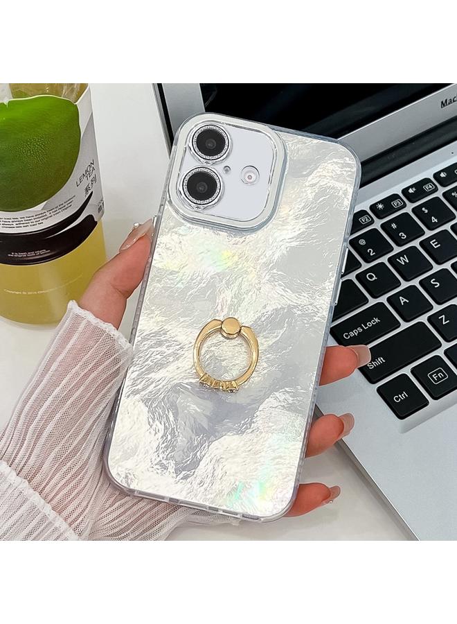S-TOP Case For iPhone 16 Plus Plating Glitter Texture Ring Holder TPU Phone Case with Lens Film - Image 1