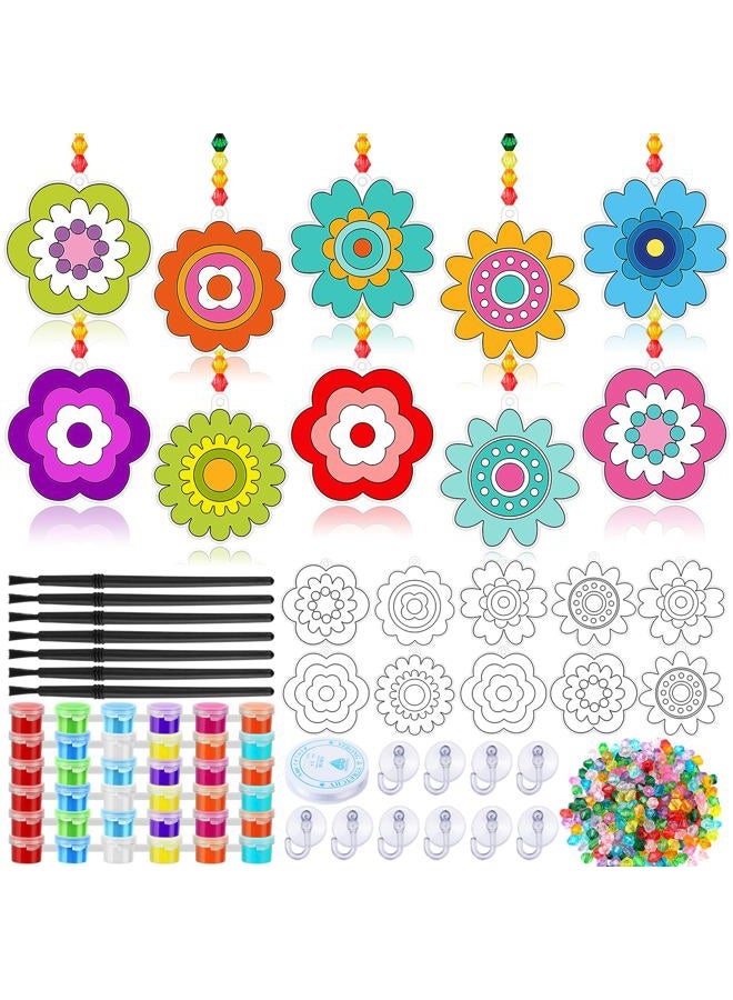 WinnerWhy 30 Sets Suncatchers Window Art Kits, DIY Sun Catchers Bulk Crafts Paint Your Own Window Ornaments for Boys Girls Classroom Home Party Birthday Activity Decor (Flower Style) - Image 1