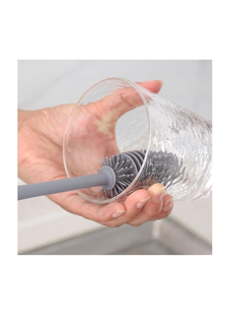 Silicone Baby Bottle Cleaning Brush with Long Handle for Water Bottles and Cups - Gray and White - Image 5