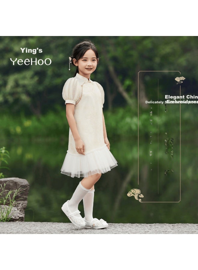 Yeehoo Girls' Dress, Children's Hanfu, Princess Dress For Older Children, New Chinese-style Hanfu Skirt For Summer, White, Size 160 - Image 1