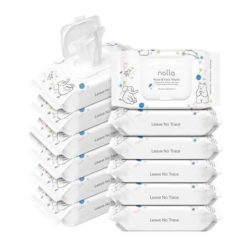 Nolla Nose and Face Wipes for Babies & Kids with Saline, Vitamin E, & Aloe | Unscented | Compostable, 360 Count (12 Packs of 30) - Image 1