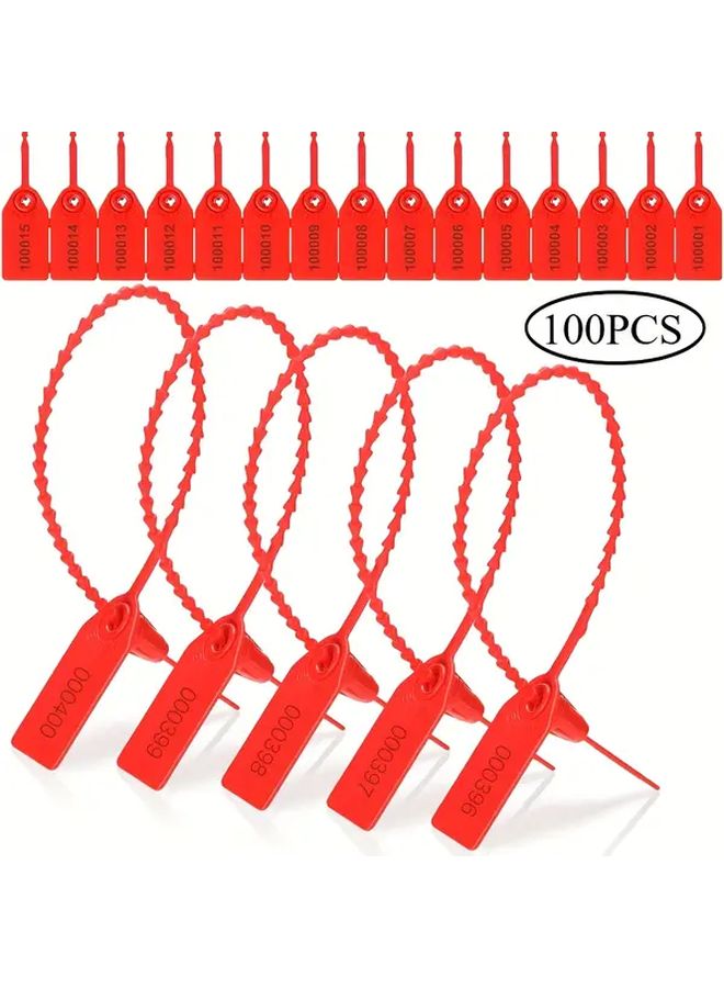 100PCS Red Plastic Tamper Seals With Zip Ties 250mm Self Locking Security Tags For Luggage - Image 2