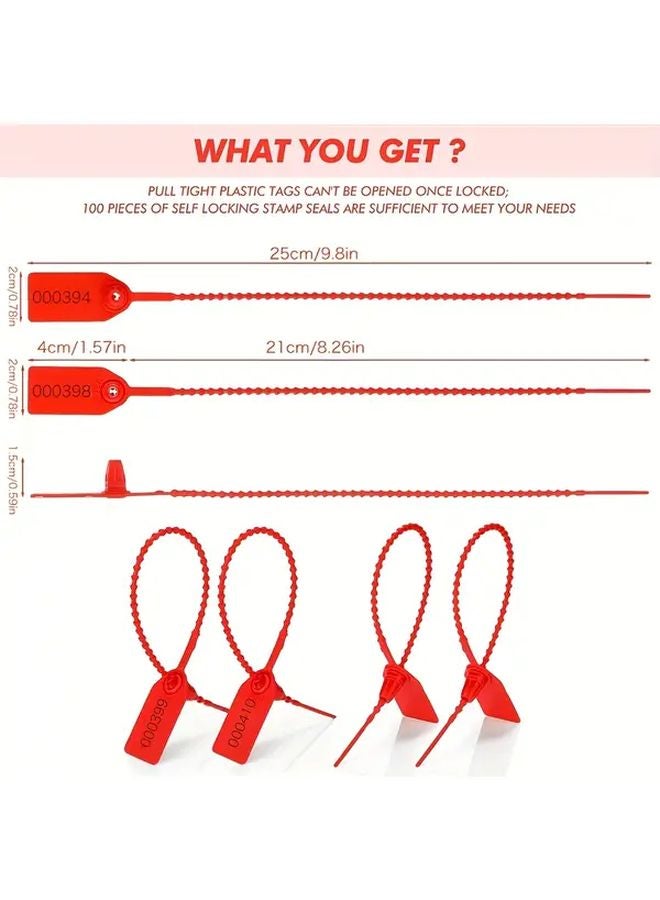 100PCS Red Plastic Tamper Seals With Zip Ties 250mm Self Locking Security Tags For Luggage - Image 3