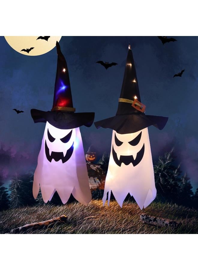NIBEMINENT 1PC Halloween Witch Hat Hanging Light Ghost Wizard Hat Shaped LED Ghost Lamp Battery-Powered Hanging Flashing Witch Ghost Light Garden Decorative Ghost Lights for Halloween Party Bar Outdoor Decor  - Image 5