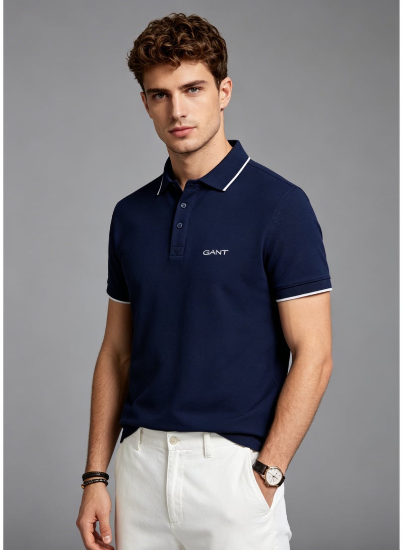 GANT Men's Short Sleeve Polo Shirt Versatile Casual Smart Top - Navy Blue - Image 4