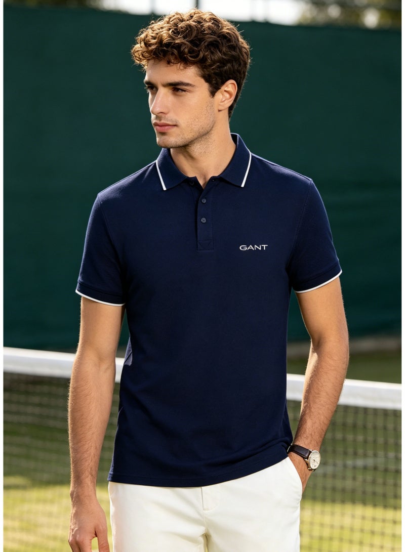 GANT Men's Short Sleeve Polo Shirt Versatile Casual Smart Top - Navy Blue - Image 5
