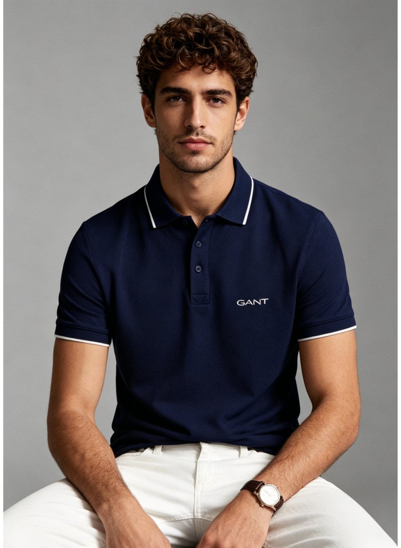 GANT Men's Short Sleeve Polo Shirt Versatile Casual Smart Top - Navy Blue - Image 3