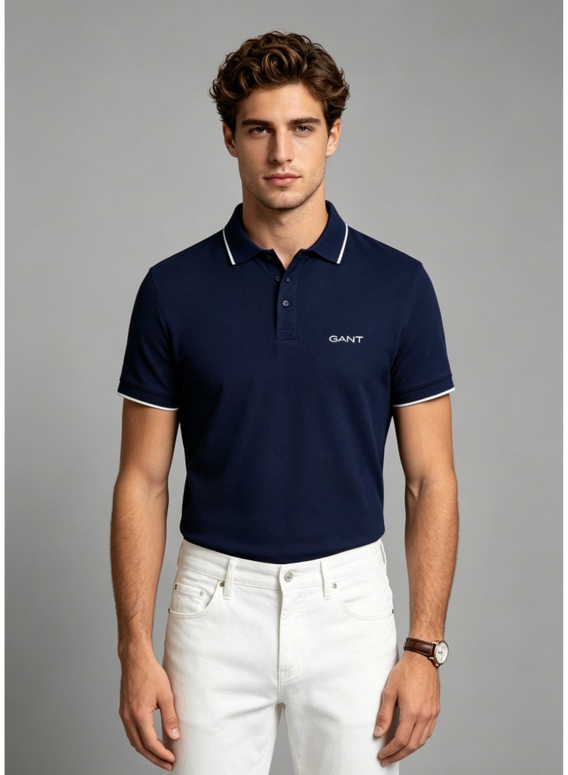 GANT Men's Short Sleeve Polo Shirt Versatile Casual Smart Top - Navy Blue - Image 2