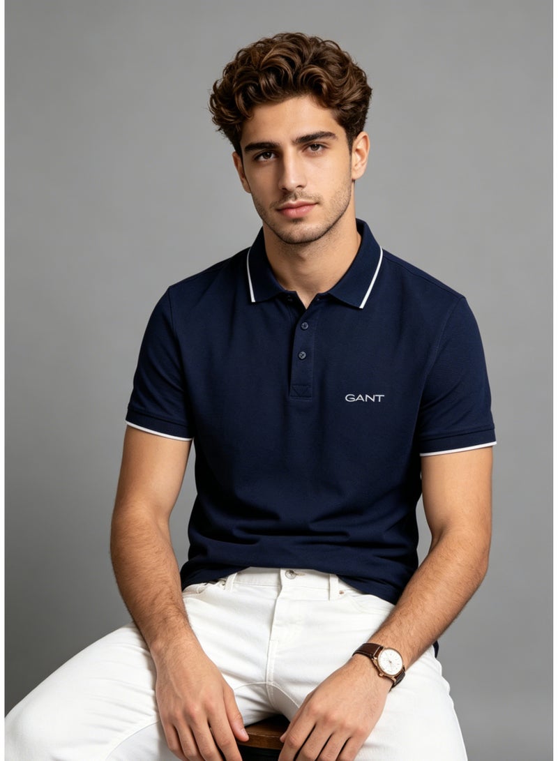 GANT Men's Short Sleeve Polo Shirt Versatile Casual Smart Top - Navy Blue - Image 1
