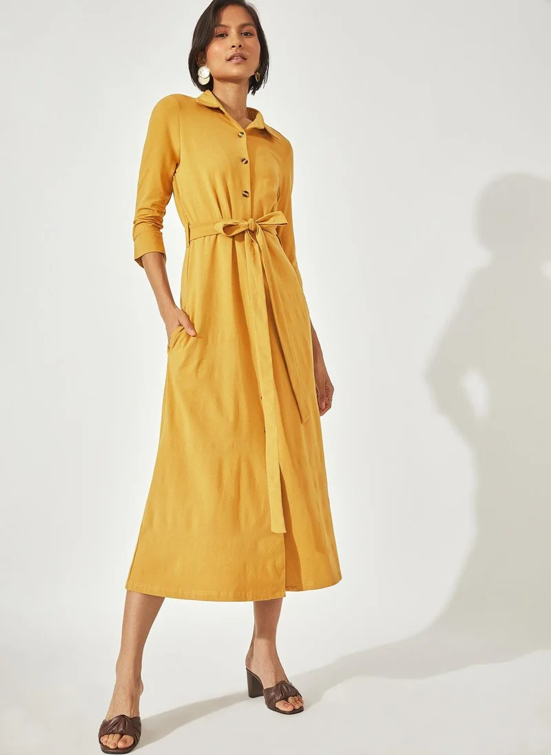 The Label Life The Label Life Women's Button-Down Midi Shirt Dress - Mustard Yellow