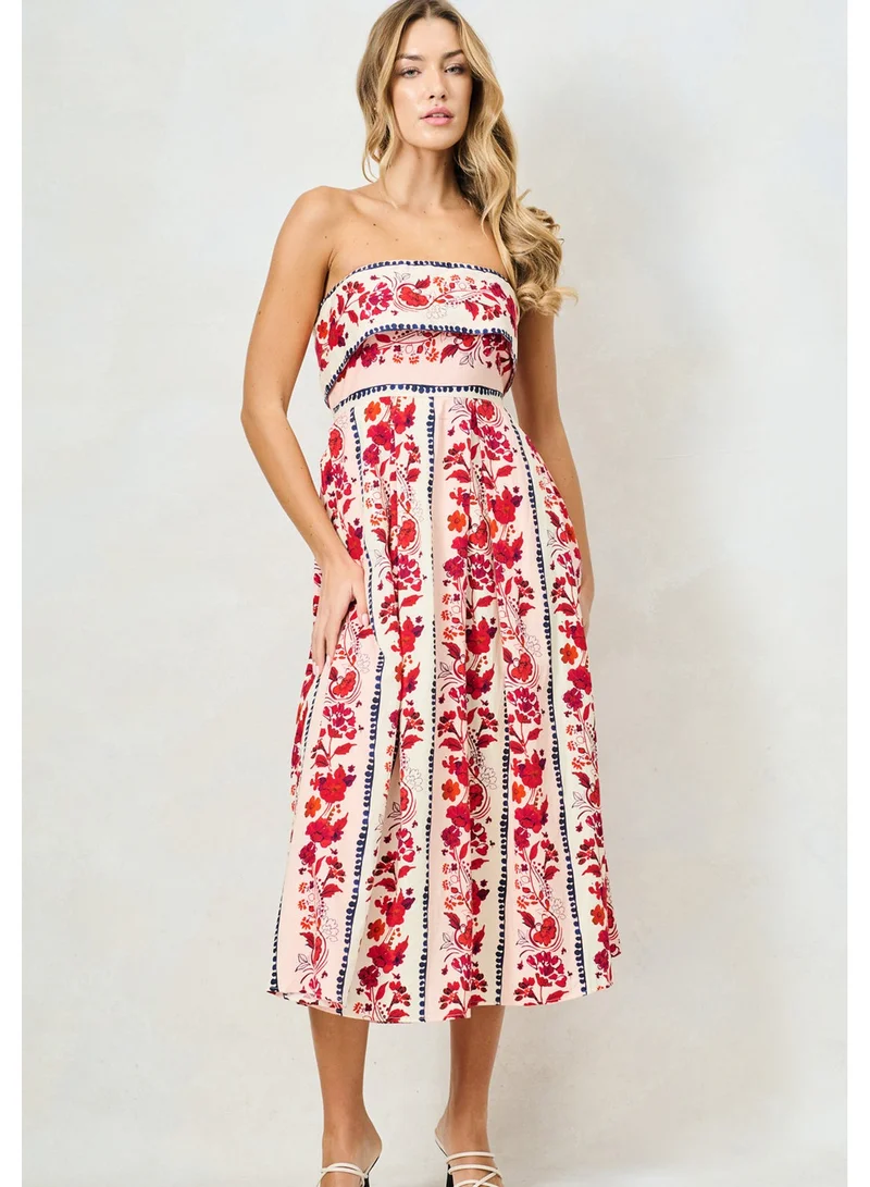 هوب اند ايفي فستان ميدي بدون حمالات مطبوع