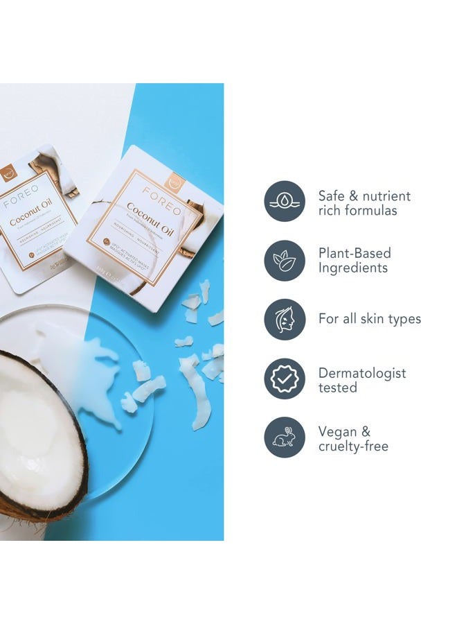 FOREO قناع الوجه المزدوج بزيت جوز الهند المفعل للأجهزة UFO للبشرة الجافة، 6 عبوات، مغذي ومرطب، زيت جوز الهند وماء جوز الهند، خالي من القسوة، تركيبة نظيفة، متوافق مع جميع أجهزة UFO - Image 5