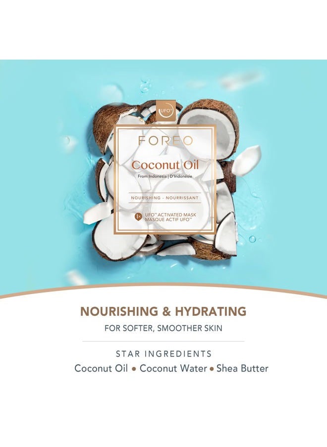 FOREO قناع الوجه المزدوج بزيت جوز الهند المفعل للأجهزة UFO للبشرة الجافة، 6 عبوات، مغذي ومرطب، زيت جوز الهند وماء جوز الهند، خالي من القسوة، تركيبة نظيفة، متوافق مع جميع أجهزة UFO - Image 3