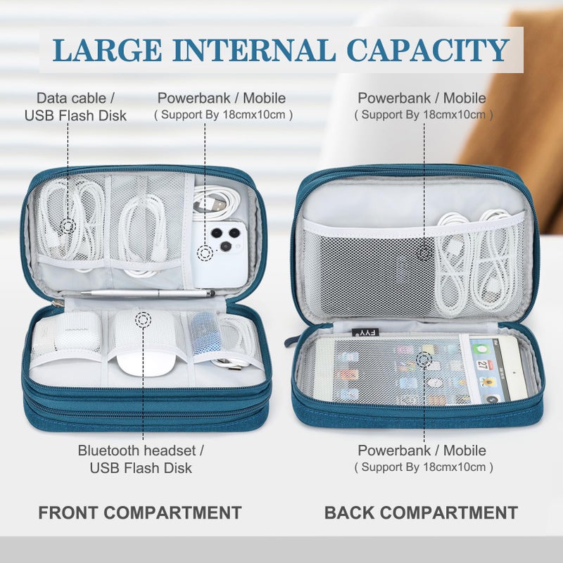FYY Electronic Organizer, Large Travel Cable Organizer Bag Pouch Electronic Accessories Carry Case Portable Waterproof Double Layers All-in-One Storage Bag for Cable, Cord, Charger, Phone, Dark Green - Image 3
