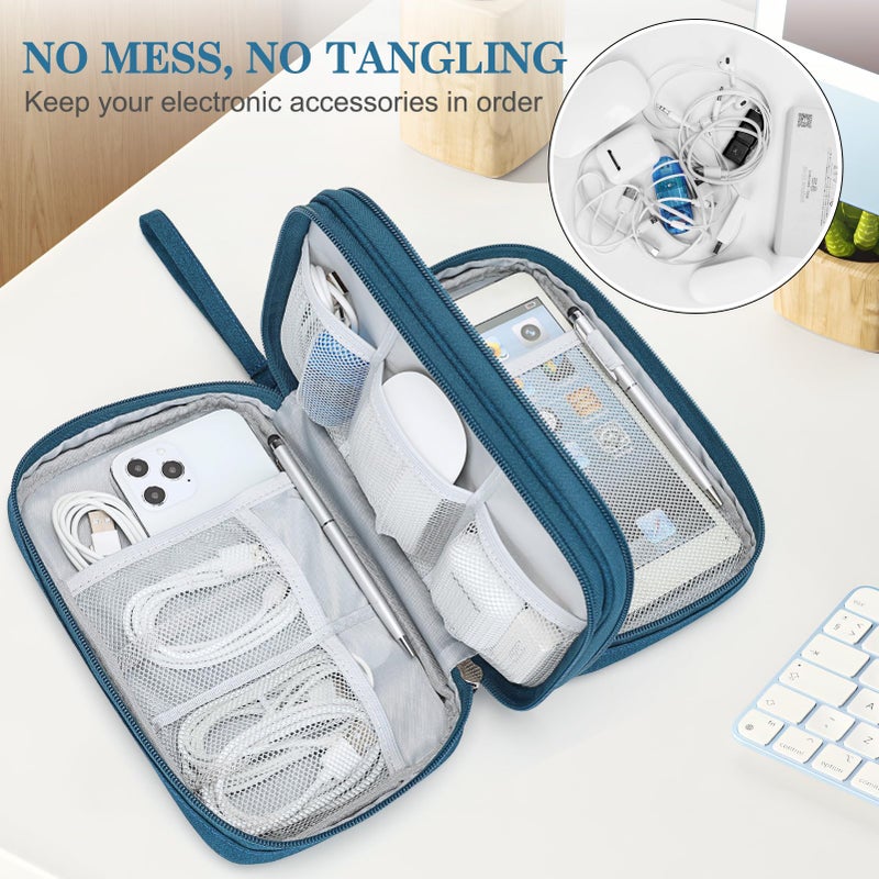 FYY Electronic Organizer, Large Travel Cable Organizer Bag Pouch Electronic Accessories Carry Case Portable Waterproof Double Layers All-in-One Storage Bag for Cable, Cord, Charger, Phone, Dark Green - Image 5
