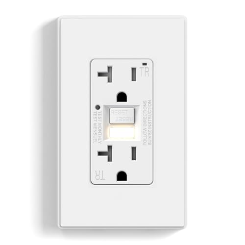 ELEGRP GFCI Outlet w/Nightlight, 20 Amp Self-Test GFI Electrical Outlet, Thinner Design, Tamper Resistant GFCI Receptacle, Ground Fault Receptacle w/Wall Plate, UL Listed, Matte White, 1 Pack - Image 1