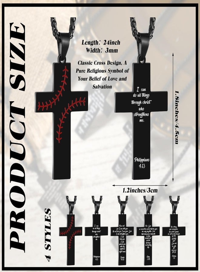 Siifert 12 Pcs Baseball Party Favors Baseball Cross Necklace for Men Cross Necklace for Men Bible Verse I Can Do All Things Stainless Steel Sport Pendant Team Gift - Image 3