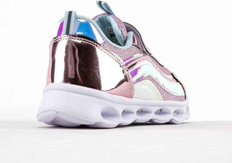 Buckhead 4246 Trio Shiny Light Velcro Pink Blue Girls Daily Sneakers V5