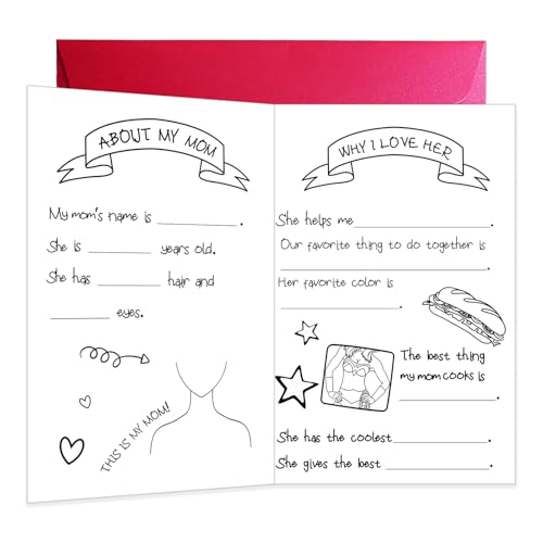 Hilgue Fill in Blank Happy Mother’s Day Card from Son Daughter, Mother's Day Craft for Kids, Fill in The Blank Card for Mom with Envelope - Image 1