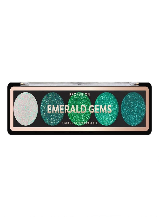 Profusion Cosmetics Emerald Gems 5 Shade Glitter Eyeshadow Palette for Attractive Eye Look - 4.5g - Image 1