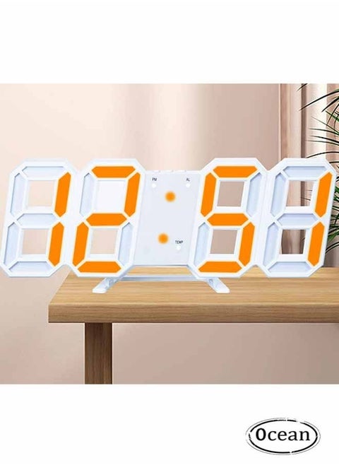 3D Wall Led Alarm Digital Clock White Number Time Clock with Automatic Brightness Adjustable, 12/24 Hr Time/Date Temperature Display, Electric Nightlight Alarm Clock for Modern Home Decoration
